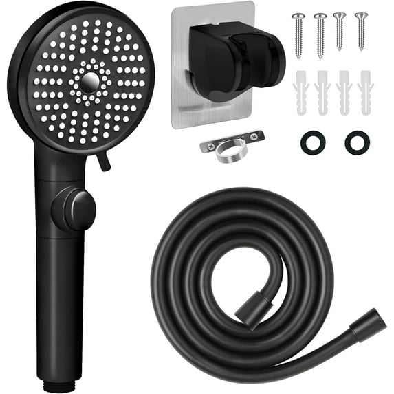 RV Shower Head with Hose, High Pressure 5 Mode Shower head Replacement, Shower Head for RV/Campers, Travel Trailer, Motorhome for Water Saving, Shower Head Holder and Hose, On Off Switch, Black