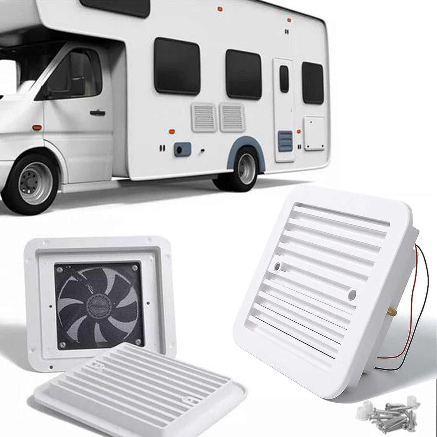 RV Side Vent Fan, 2.4W 12V One-Way Silent Wind Air Ventilation Exhaust Fan for Caravan, Motorhome, Camper, White
