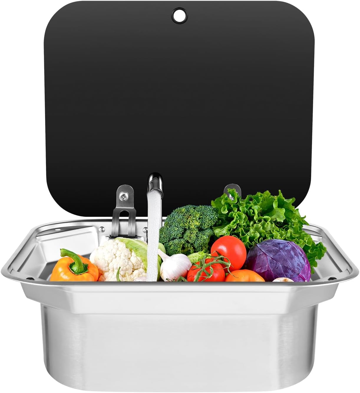 RV Sink Set Outdoor Sink with Folde Faucet and Cover, Stainless Steel