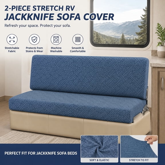 RV Sofa Bed Couch Covers, Durable Blue Slipcover for RV Camper Furniture Protection