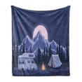 thumbnail image 1 of RV Soft Flannel Fleece Blanket, Family Adventure Camping Night Scene Pine Forest Rocky Mountains Background, Cozy Plush for Indoor and Outdoor Use, 60" x 80", Violet Blue Dark Blue, by Ambesonne, 1 of 6