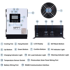 RV Solar Charger Controller, -4 to 104F Tolerance & Load Timer Solar Regulator with 5000h Lifespan