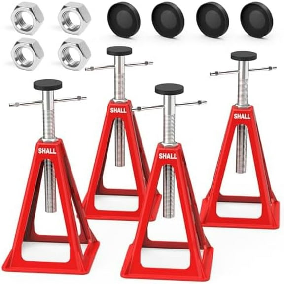 RV Stabilizer Jacks, 4-Pack Heavy Duty Aluminum Jack Stands for Travel Trailer Camper, Single Support up to 7500 Lbs, RV Leveling Screw Jack with Spare Nuts & Pads, Adjustable from 11" to 17"
