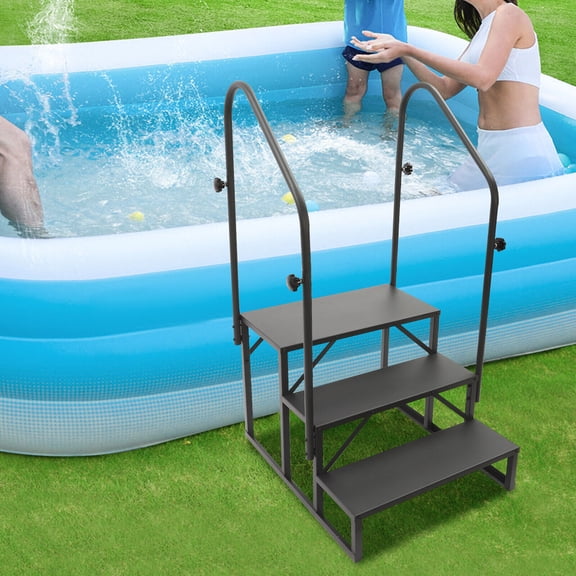 RV Stairs Outdoor Hot Tub Steps Ladder with 2 Handrail Portable Stairs Step Support Camper Stairs Steps for Travel Trailer Motor Home Boat Camper and Porch