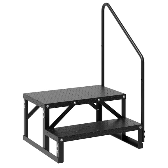 RV Step, 2-Step Stair with HandRail, for RVs Travel Trailers, Camper and Motor Homes Anti-Slip, Hot Tub Steps Ladder, Steel, 660LBS Capacity