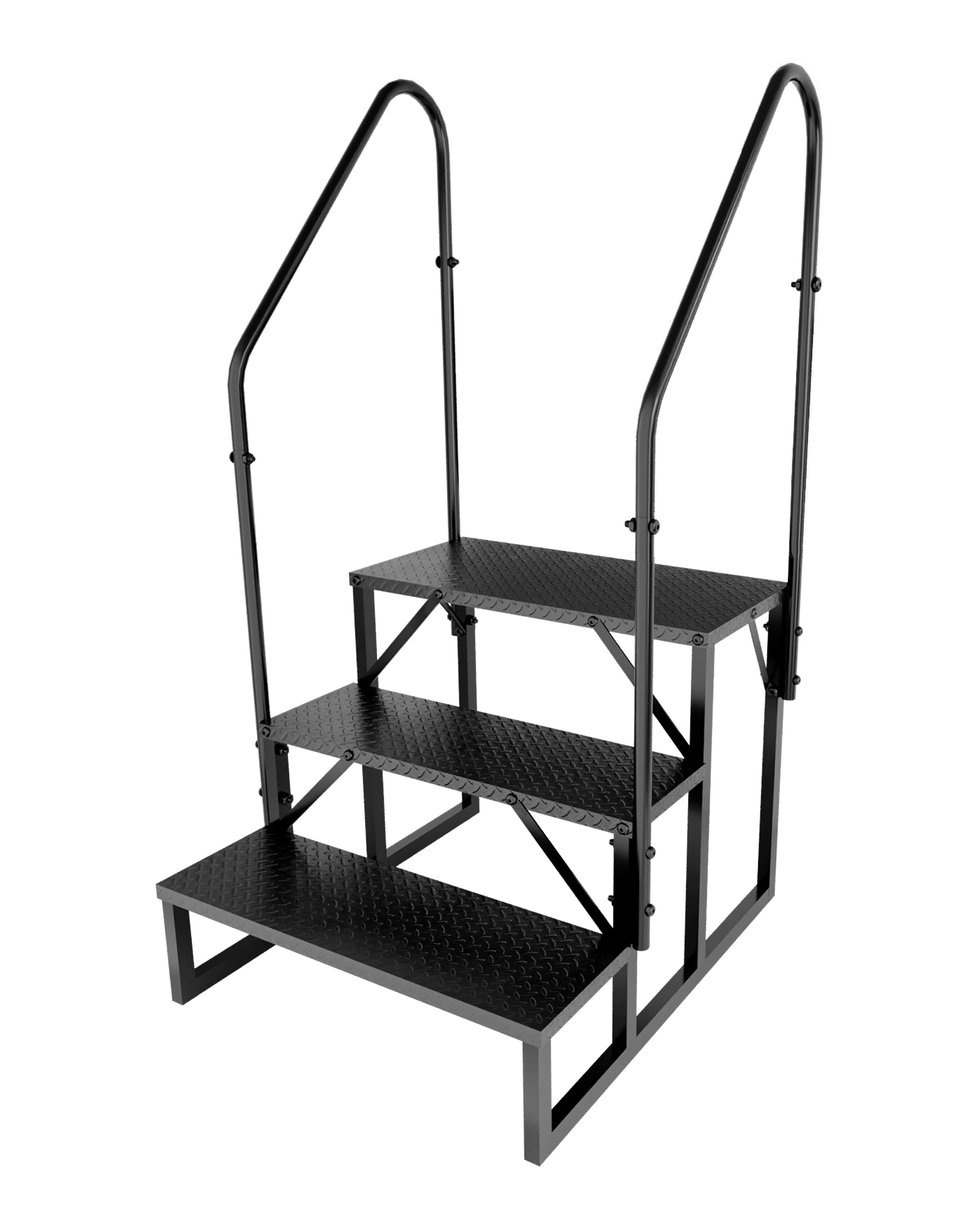 Removable Hand Rails Rv Patio Fruyyzl Black 3 Step, 33.86 in x 54.33 in, Steel RV Steps, Anti-Slip ...