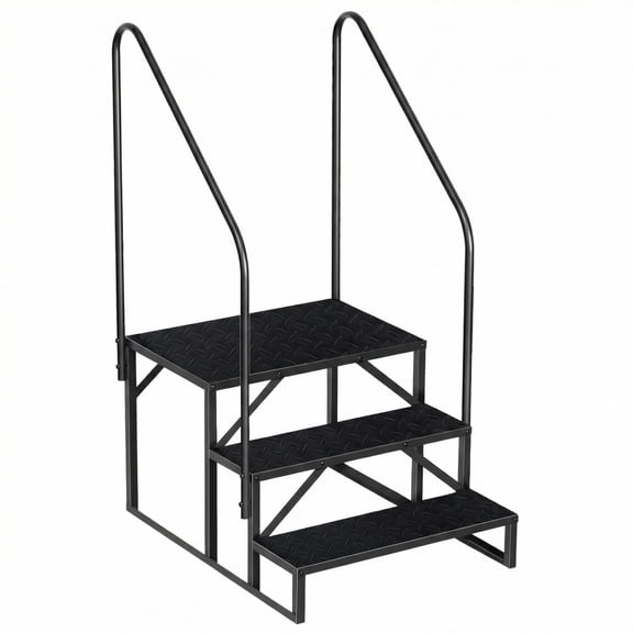 RV Step, 3-Step Stair with HandRail, for RVs Travel Trailers, Camper and Motor Homes Anti-Slip, Hot Tub Steps Ladder, Steel, 660LBS Capacity