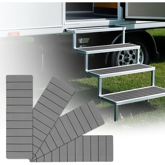 RV Step Covers 4 Pack, EVA Foam RV Stair Covers 24 x 7.5 inches, Non-Slip Trimmable Self Adhesive Camper Step Covers RV Step Carpet Rug for Trailers, Camper, RV, Gray