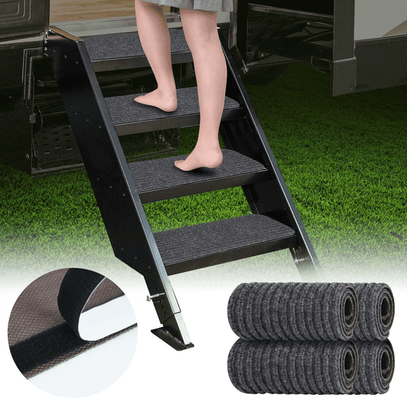 RV Step Covers 4 Pack RV Step Rug, RV Stair Covers Carpets for Mobile Home, Camper, 24 inch Wide (24*7.5, Black)