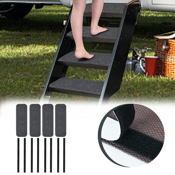 RV Step Covers Rug, 4-Pack Stair Covers for Mobile Home, Non-Slip Polyester Fabric, Gray