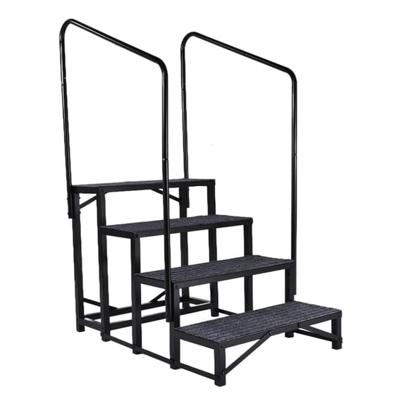 RV Step Ladder, Handrails-Attached Outdoor RV Stairs, 4 Step Ladder, High Load-Bearing Capacity Steps, for Spa, Porch, and Mobile Home Use