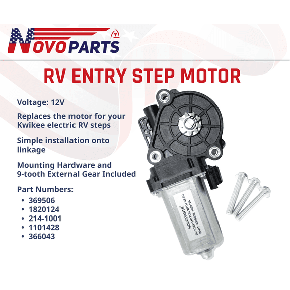 RV Step Motor 369506 for Electric RV Steps Replacement 25 Series Part Number 369506, 1820124, 214-1001, 1101428, 366043 9-Tooth External Gear Included