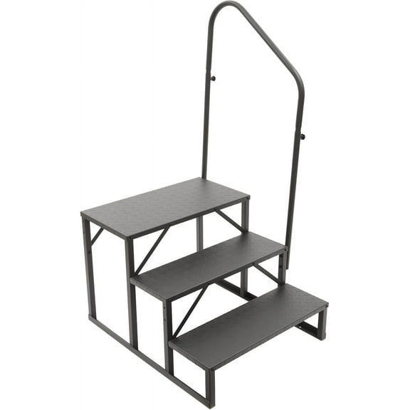 RV Step Stool, 3 Step Ladder, Hot Tub Steps with Handrail, Portable Pool Ladder, Outdoor Mobile Home Stairs for /Porch/SPA Pool/Pet Stairs(Black)