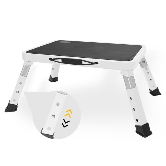 RV Step Stool Folding Platform Step with Anti-Slip Surface, Rubber Feet, Safety RV Steps for RV, Motorhome, Trailer, SUV, Camper, Supports Up to 1000 lbs(White)