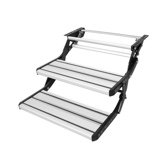 RV Steps 2 Step - 440 LBS Manual Retractable Aluminum Alloy Camper Stairs - Foldable Non-Slip Entry Exit for Trailer & RV