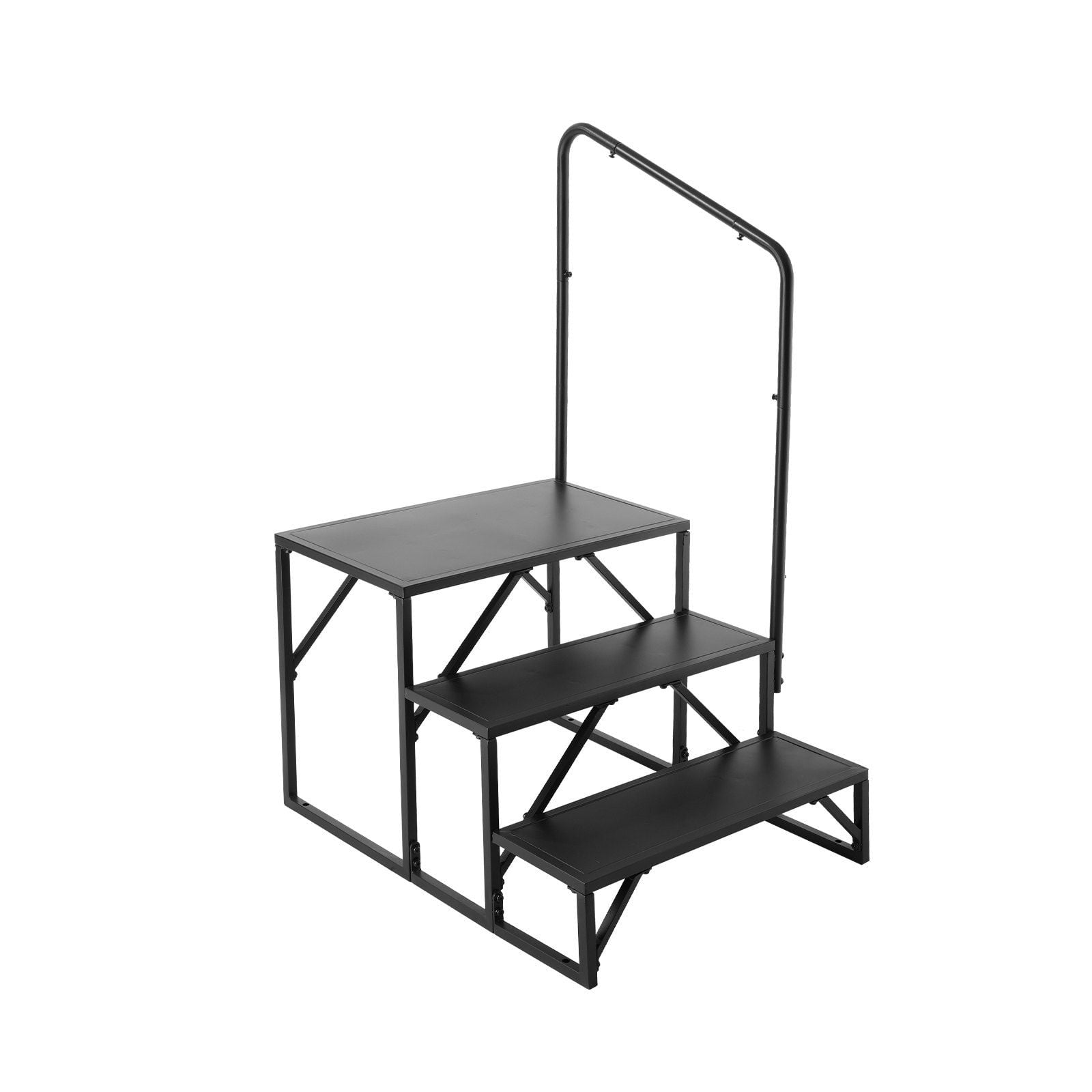 Black Carbon Steel 3-Step RV Stairs with Handrail
