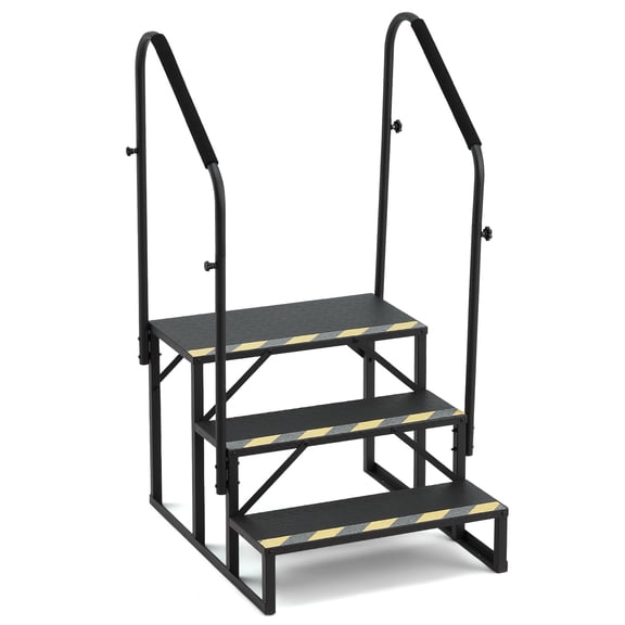 RV Steps with Handrail, 660 LBS RV Stairs with Armrest Cover, Anti-Slip Hot Tub Steps for Travel Trailers, Camper, Mobile Home, Pool and Porch with Non-Skid Tapes(3 Steps with 2 Handrails)