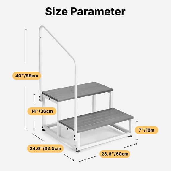 RV Steps with Handrail for Dog Outdoor, 2 Steps Dog Hot Tub Step with Handrail for 5th Wheel RVs Camper Trailers, Non Slip Large Dogs Mobile Home Stairs Waterproof for Car Truck, up to 300 lbs