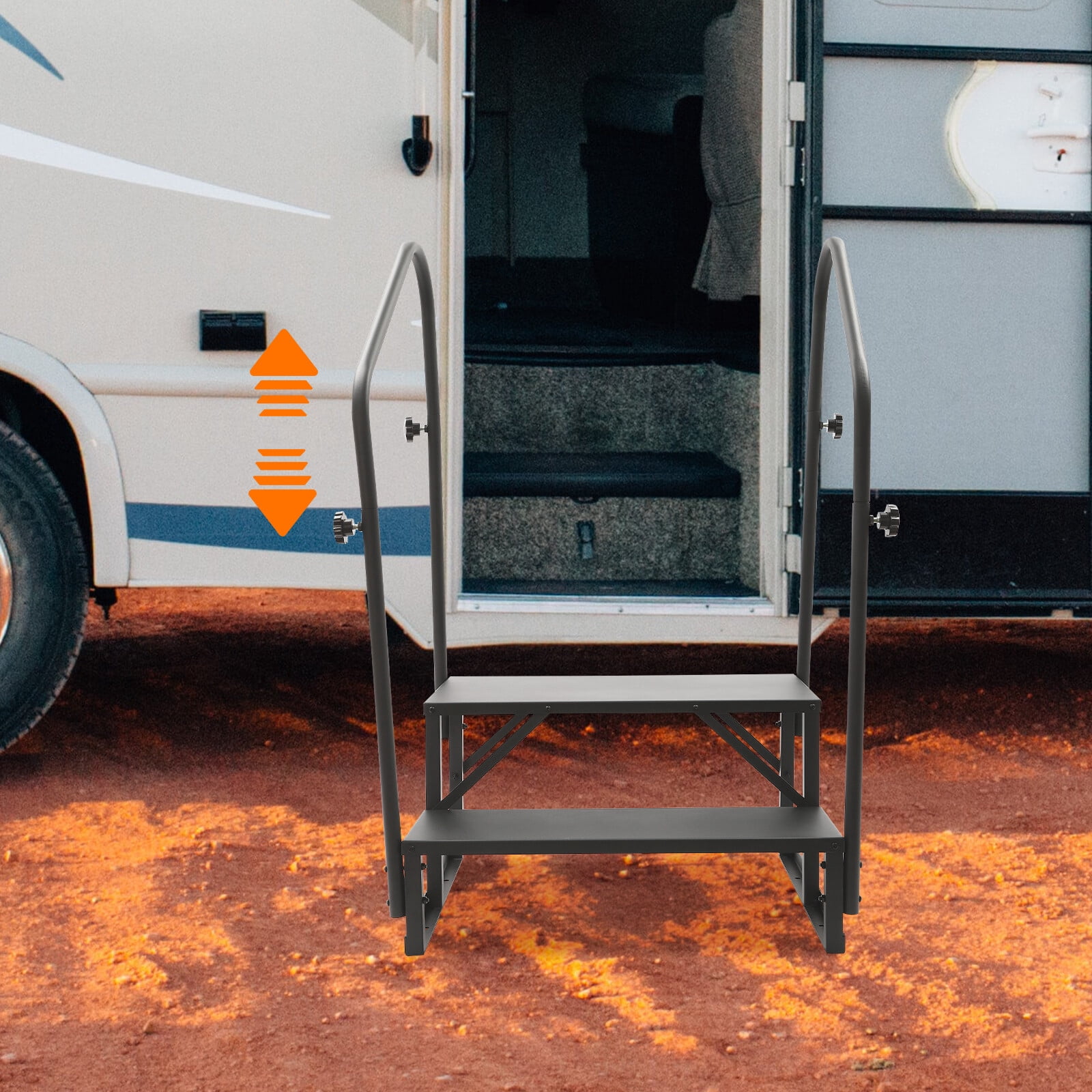 RV Steps with Handrails, 2-Step Heavy-Duty RV Stairs with 1 Handrails ...