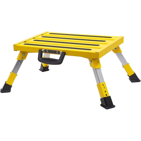 RV Steps Portable Foldable RV Steps Anti-Slip Surface with Handles Aluminum Folding Safety Platform Adjustable Height Supports Up to 1000 lbs for Camping Travel Trailer Truck