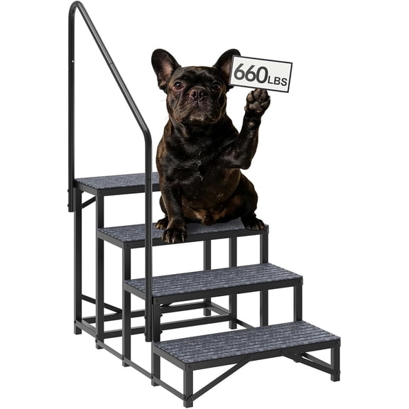 RV Steps Spa Steps with Handrail - 4 Step Hot Tub Steps Trailer Steps Mobile Home Stairs for 5th Wheel RV, Trailer, Hot Tub, Pool, Porch with Non-Slip Mats
