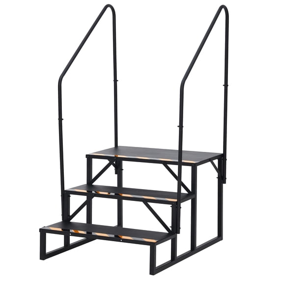 RV Steps with 2 Handrails, Heavy Duty Hot Tub Steps, Portable Mobile Home Stairs Steps, Ladder Stairs for Travel Trailer, Camper, Pool, 3 Step