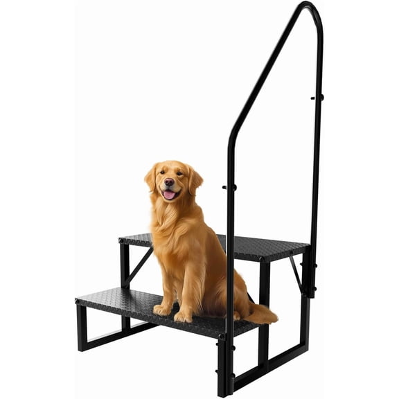 RV Steps with Handrail, 2 Steps Ladder Hot Tub Steps with Handrail, Portable Mobile Home Stairs Outdoor RV Stairs for 5th Wheel RVs
