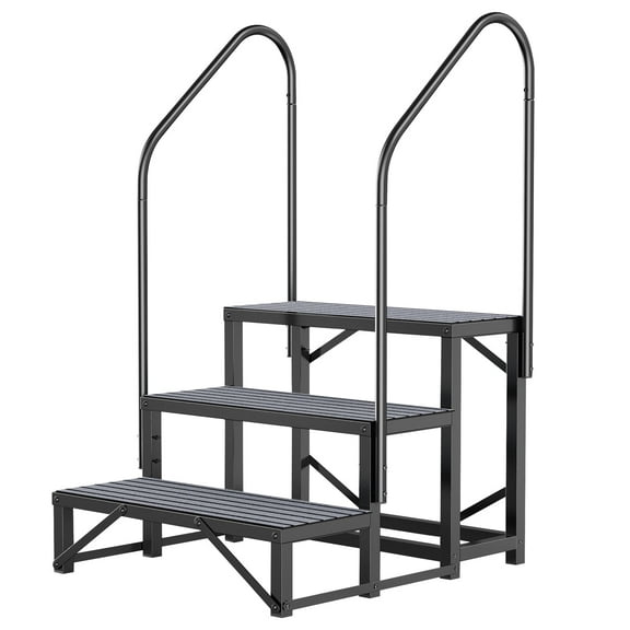 RV Steps with Handrail, Heavy-Duty 3 Step RV Stairs, Mobile Home Stairs for Wheel RV, Trailer, Hot Tub, Pool, Porch with Non-Slip Mats