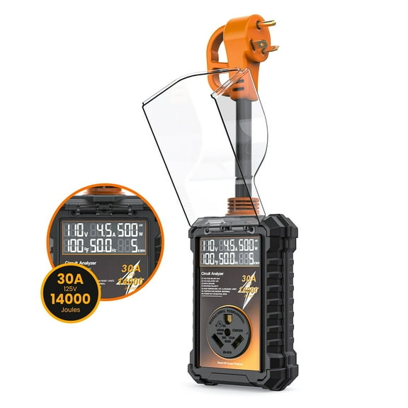 RV Surge Protector 30 Amp, 14000J Waterproof RV Circuit Automatic Over/Under Voltage & Temperature Shutoff, 6-in-1 Smart Display for RV Safety for Camper Travel Trailer