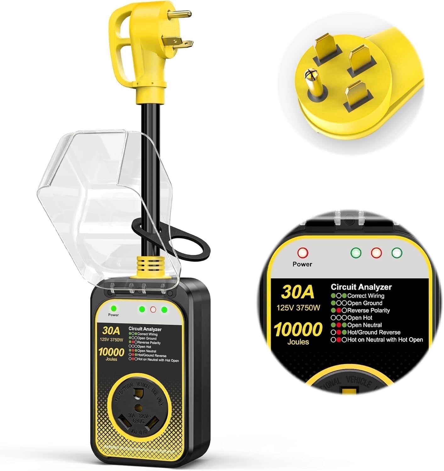 RV Surge Protector 30 Amp Waterproof - Upgraded 10000 Joules Surge Protection with Safety Certification，RV Adapter Plug for Camper