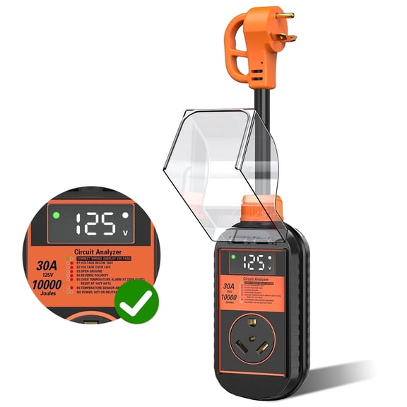 RV Surge Protector 30 Amp with Display, Circuit Analyzer for Travel Trailers with Waterpoof Cover(Orange)