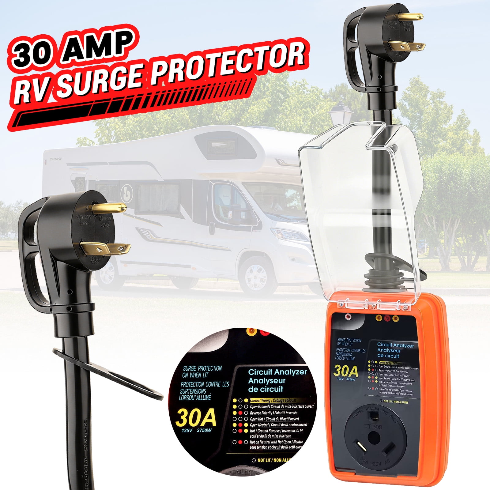 Aiqeek RV Surge Protector 50 Amp, 6500 Joules, Circuit Analyzer ...