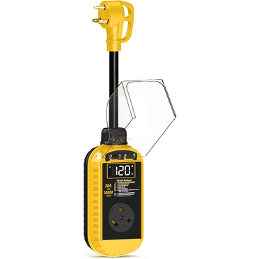 RV Surge Protector 30 Amp, 10,000J Smart 30 Amp RV Surge Protector with Auto Shutoff & Reset, RV Circuit Analyzer with LED Display, Voltage & Temperature Protection, IP67 Waterproof - Yellow