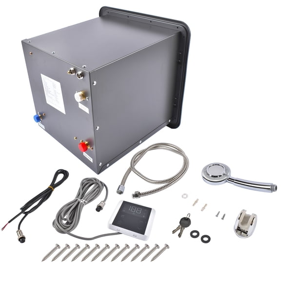 RV Tankless Water Heater - 42000 BTU Gas, Black, 12V DC, 95-123F, Propane, 15"x15" - SKU: 40186698