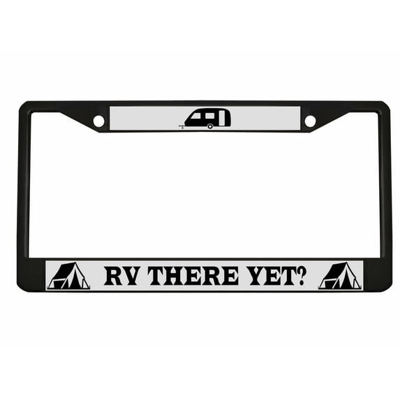 RV There Yet Mountain Trailer Forest Style Metal License Plate Frame Personalized/Car Accessories Car Tag Holder Cover (Black/Silver/Black)