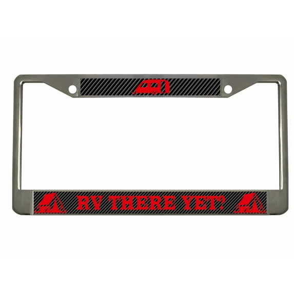 RV There Yet Mountain Trailer Forest Style Metal License Plate Frame Personalized/Car Accessories Car Tag Holder Cover Carbon (Chrome/Carbon/Red)