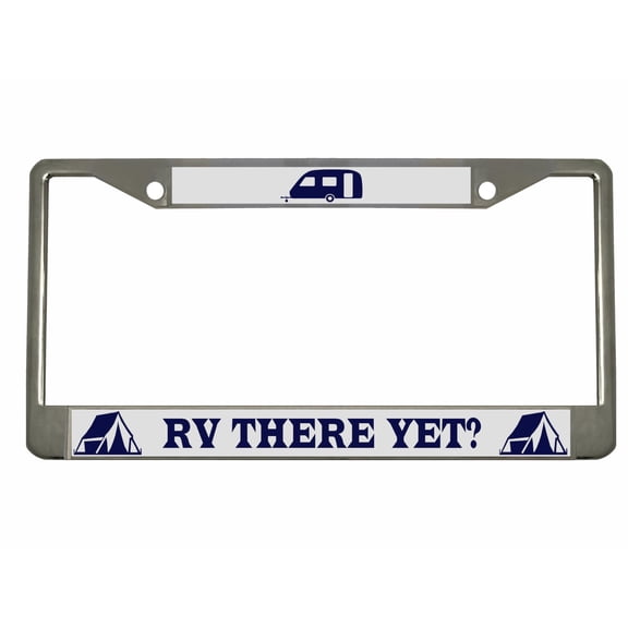 RV There Yet Mountain Trailer Forest Style Metal License Plate Frame Personalized/Car Accessories Car Tag Holder Cover (Chrome/Silver/Blue)