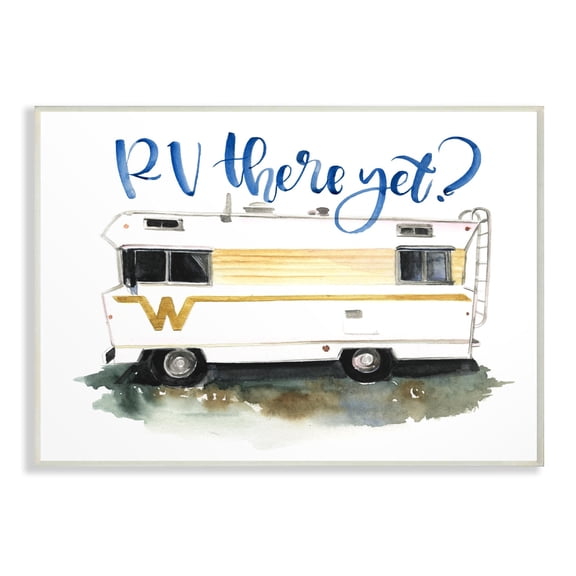 RV There Yet Yellow Striped RV Watercolor Wall Plaque Art
