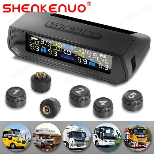 RV Tire Pressure Monitoring System Solar Charging TPMS with 6 External Sensors