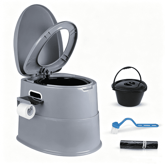 RV Toilet for Camping, Portable Toilet with 1.3 Gal Detachable Inner Bucket & Removable Paper Holder, Commode with Dual Lids, Travel Toilet for Outdoor Camping Car Long Road Trips