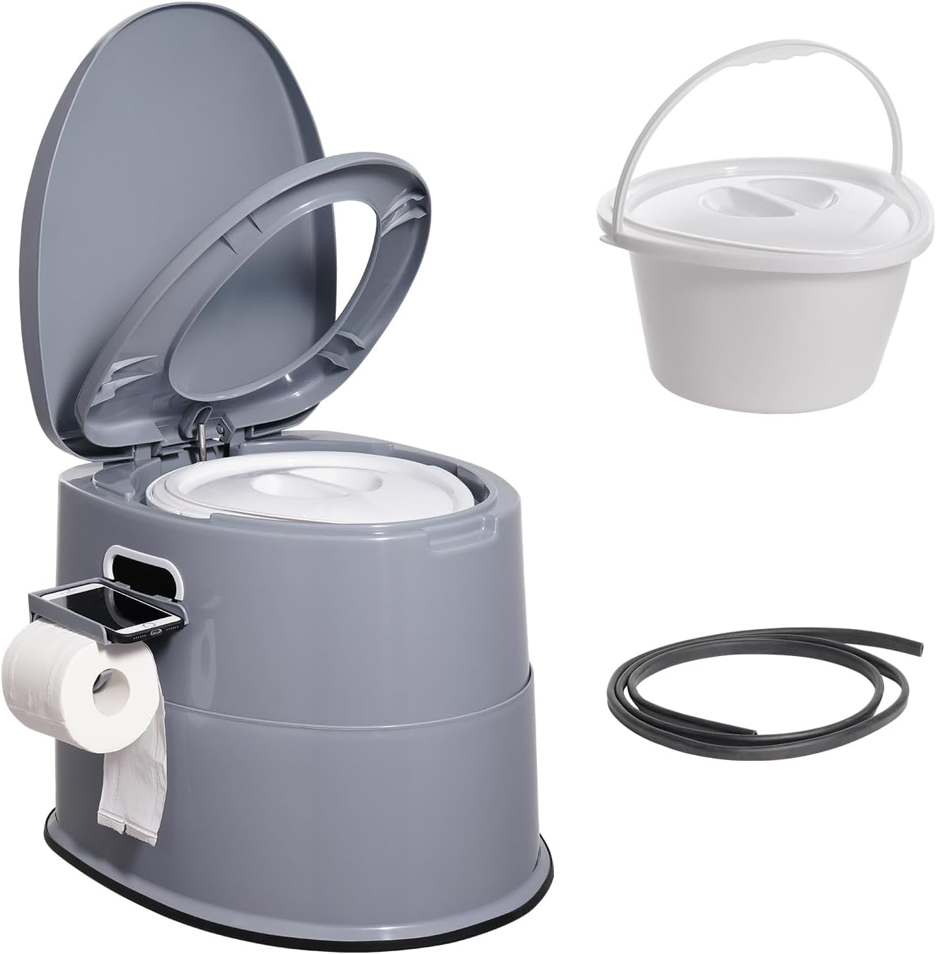 RV Toilet for Camping, Portable Toilet with 1.3 Gal Detachable Inner Bucket & Removable Paper Holder, Commode with Dual Lids, Travel Toilet for Outdoor Camping Car Long Road Trips
