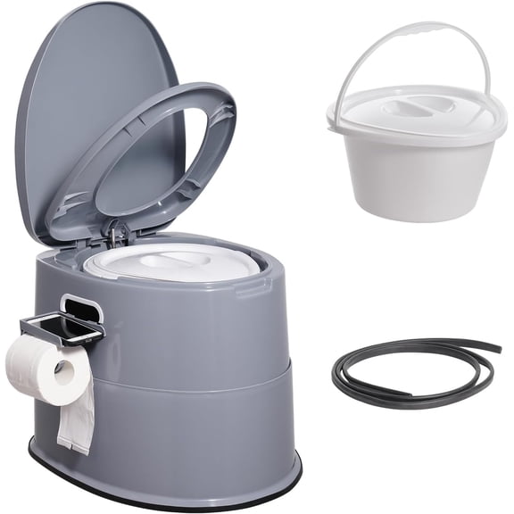 RV Toilet for Camping, Portable Toilet with 1.3 Gal Detachable Inner Bucket & Removable Paper Holder, Commode with Dual Lids, Travel Toilet for Outdoor Camping Car Long Road Trips