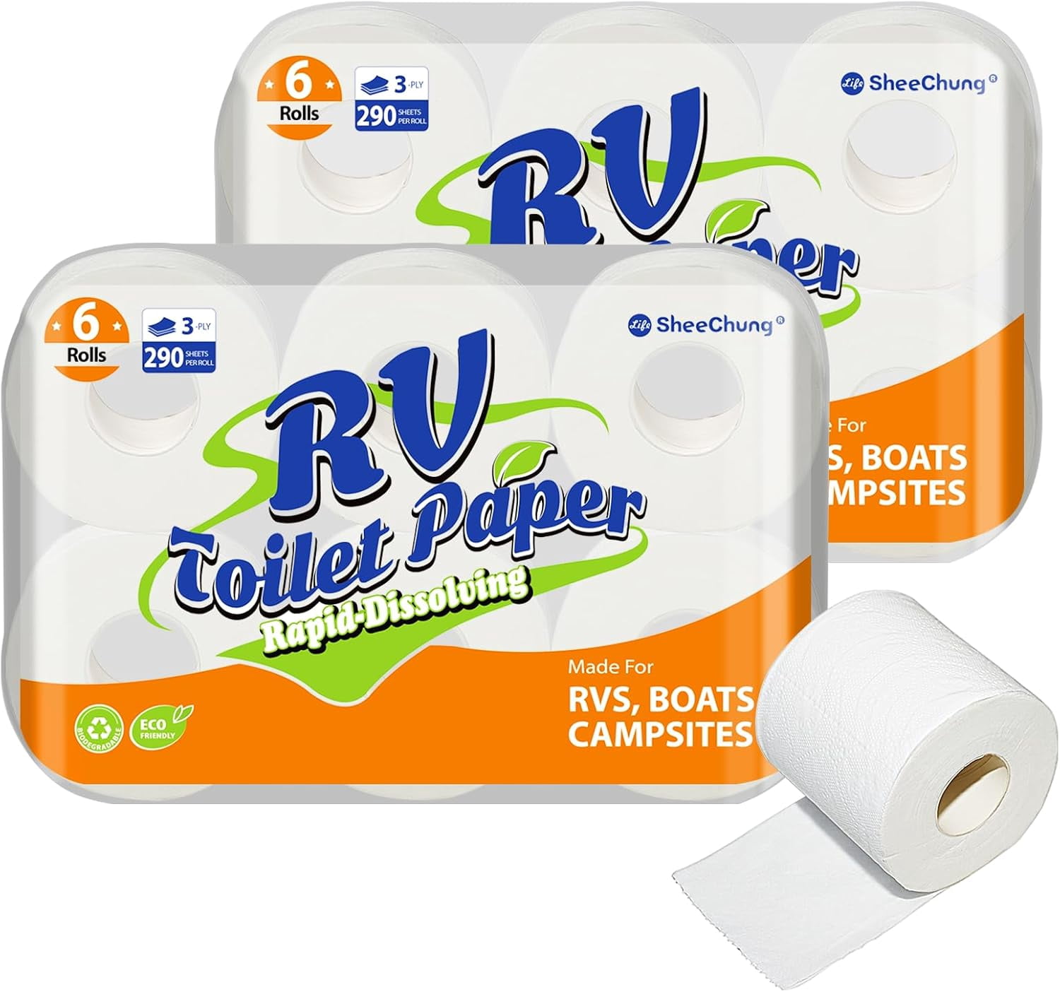 RV Toilet Paper - 12 Rolls, Rapid Dissolve, Septic Safe, Travel Toilet Tissue for RVs, Boats, Marine, Camper Accessories- 3 Ply, 290 Sheets