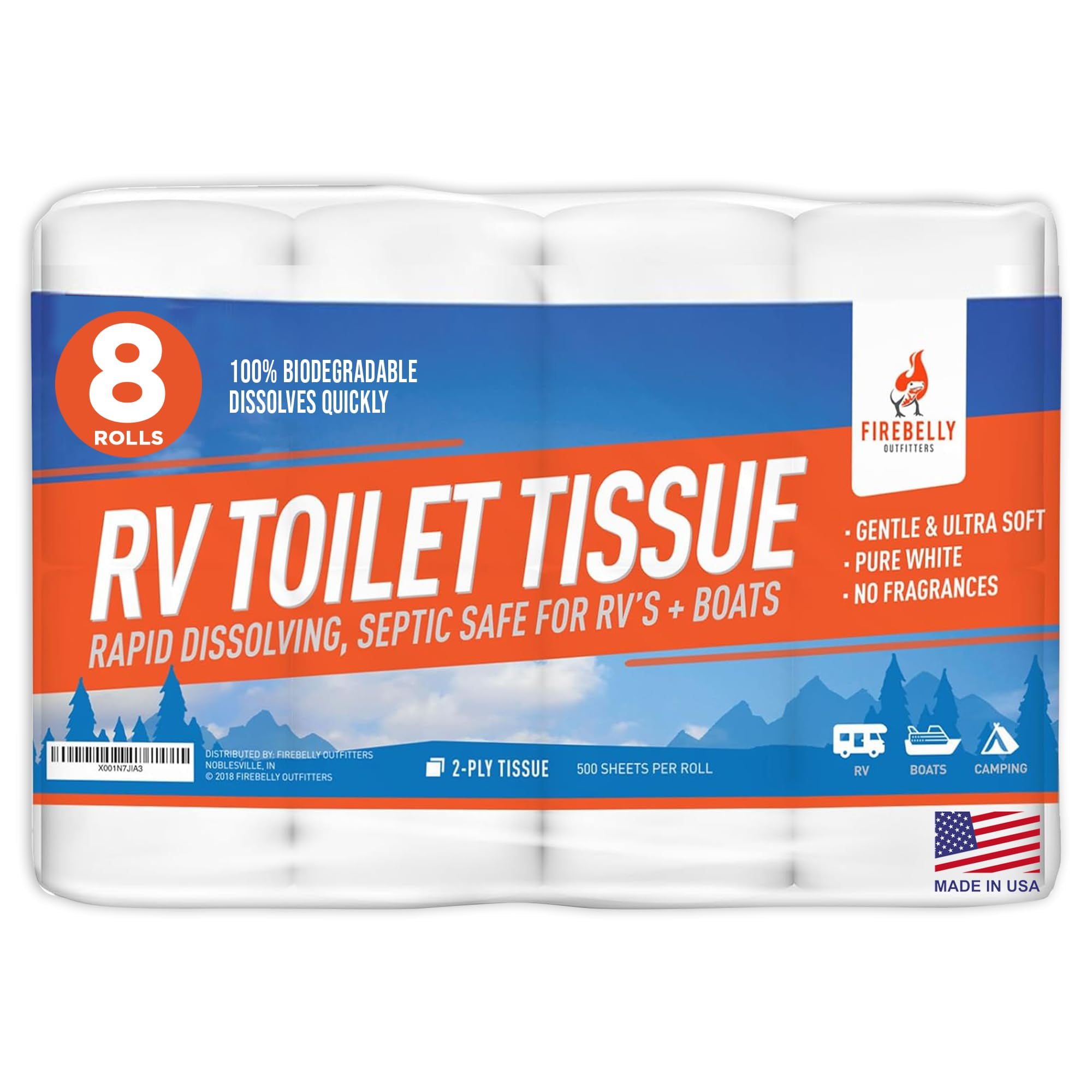 RV Toilet Paper, Septic TSF6 Tank Safe-MADE IN THE USA- 8 Rolls,2-Ply ...