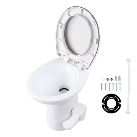RV Toilet Porcelain Enamel Gravity Flush Camper Trailer Toilet Elongated High Profile for Travel