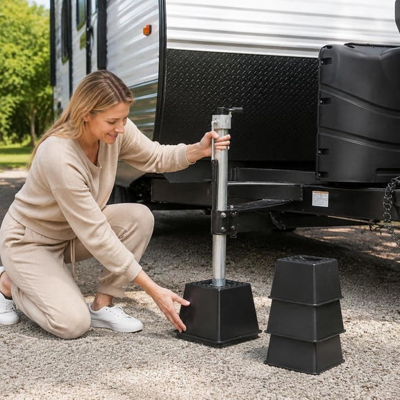RV Trailer Jack Block, 6000 Lbs Capacity, Polypropylene Construction, 4-Piece Set, For RV Leveling and Stabilization