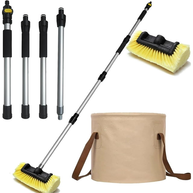 RV/Truck Wash Brush Kit with Soft Bristle Head, Adjustable Telescopic
