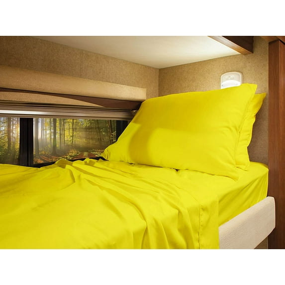 RV Twin 28” X 75” Sheet Set 400 Thread-Count 100% Egyptian Cotton 15-Inch Deep Pockets - Made for RV - Yellow Color