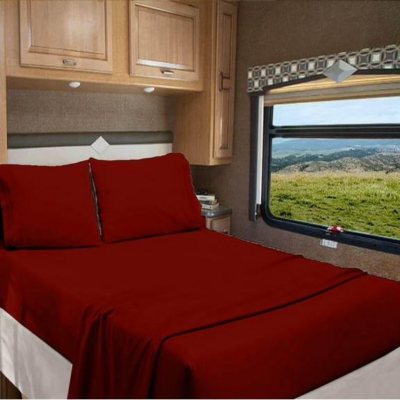 RV Twin 28” X 80” | 1000-TC Egyptian Cotton Sheet Set 15 inch Deep Pockets - Made for RV - Burgundy Color