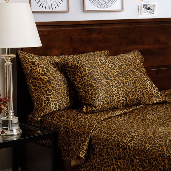 RV Twin 28” X 80” | 400-Thread Count Egyptian Cotton Sheet Set 15 inch Deep Pockets - Made for RV - Leopard Print Color